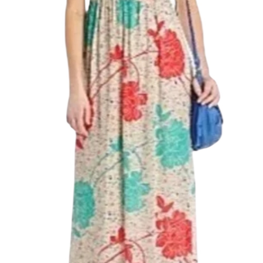 Mango Floral Maxi Dress - Red and Green